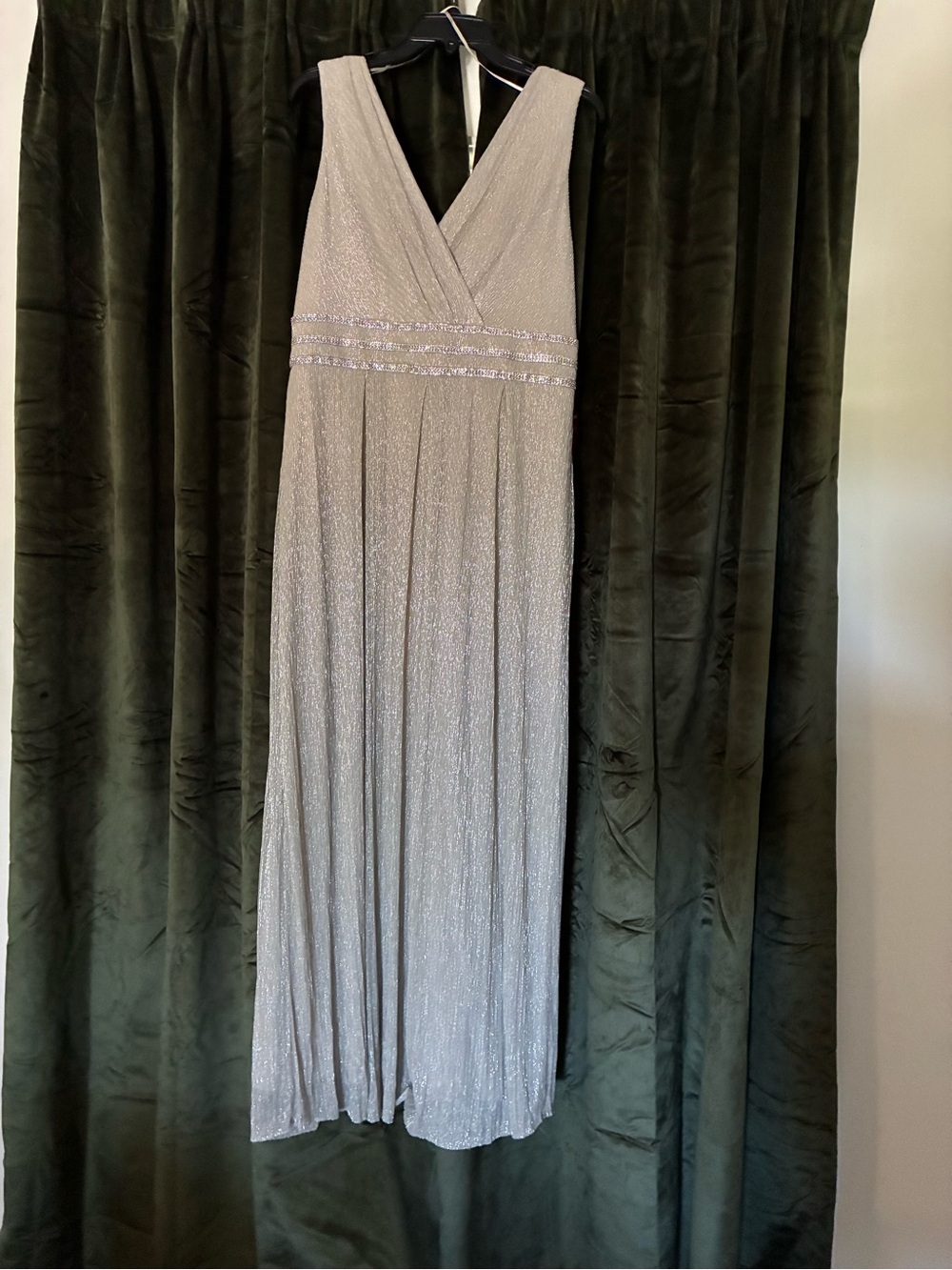 R&M Richards Silver Sparkle V-Neck Maxi Dress